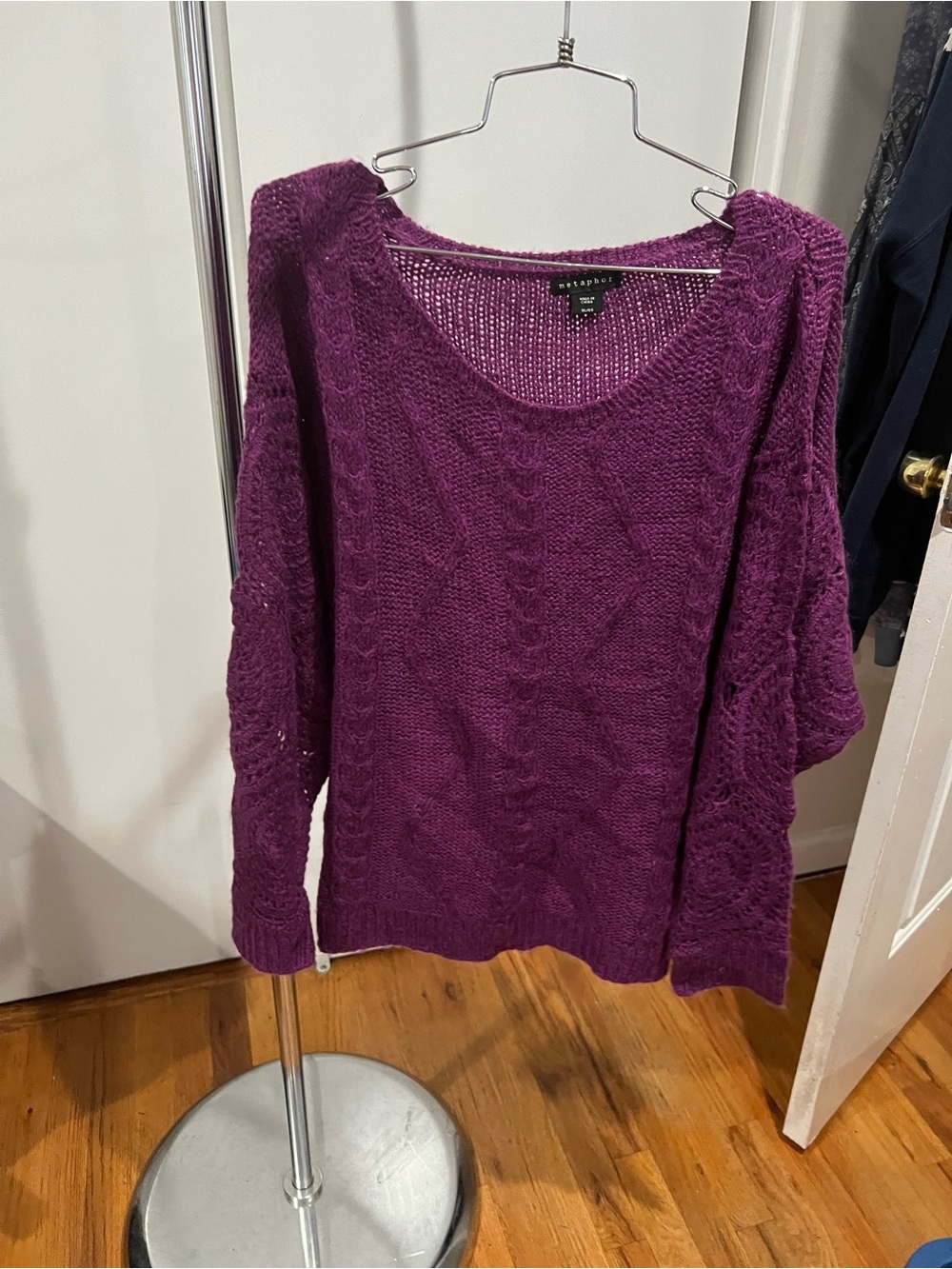 Metaphor Plum Purple Cable Knit Scoop Neck Sweater